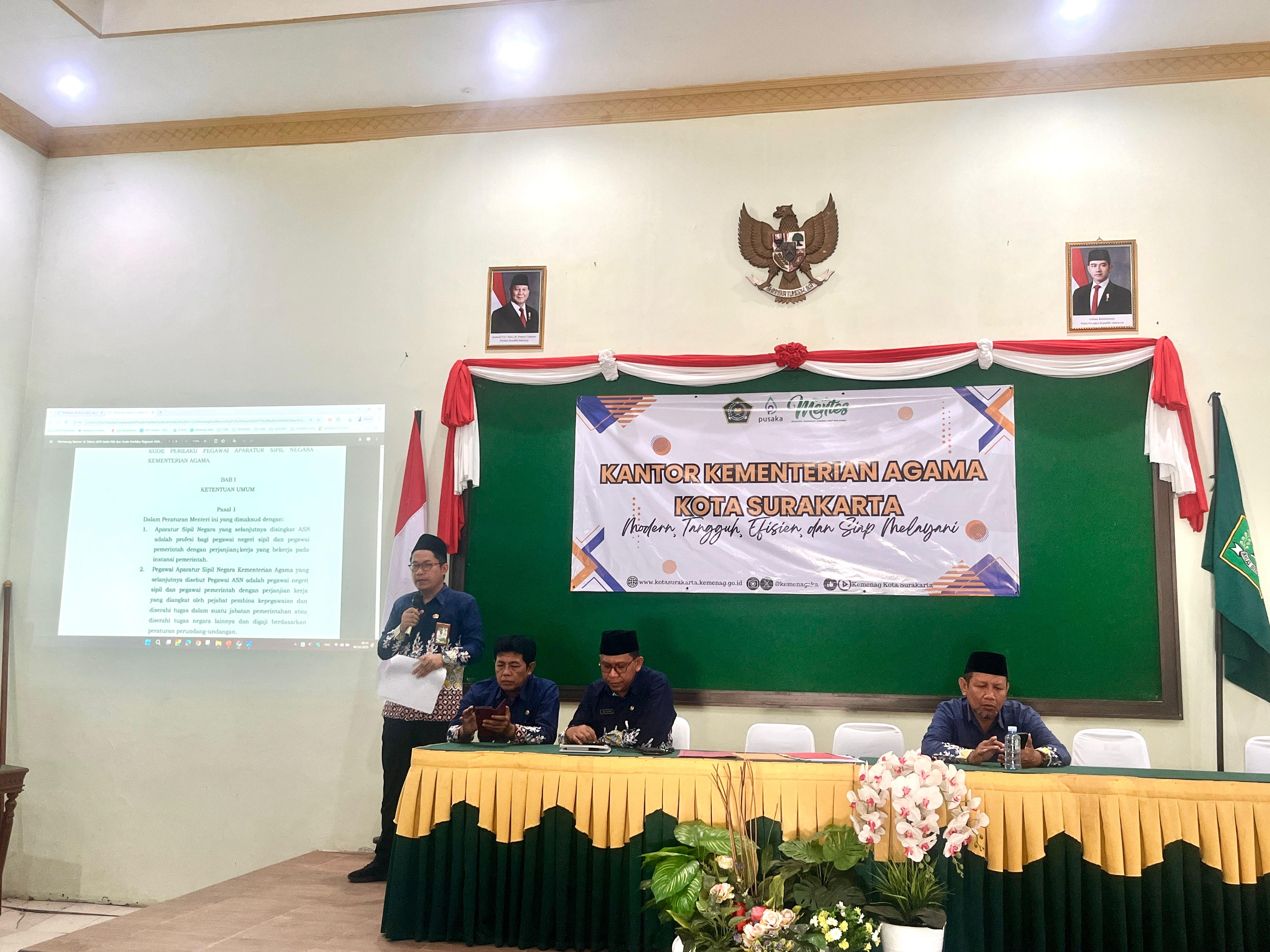 Sosialisasi Kode Etik Dan Empat Pilar Transformasi SDM Wujudkan ASN Kemenag Kota Surakarta Yang Profesional Profetik